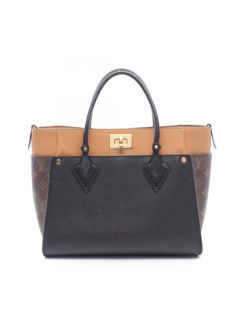 Louis Vuitton Handbag on My Side MM Monogram Noir Leather Canvas